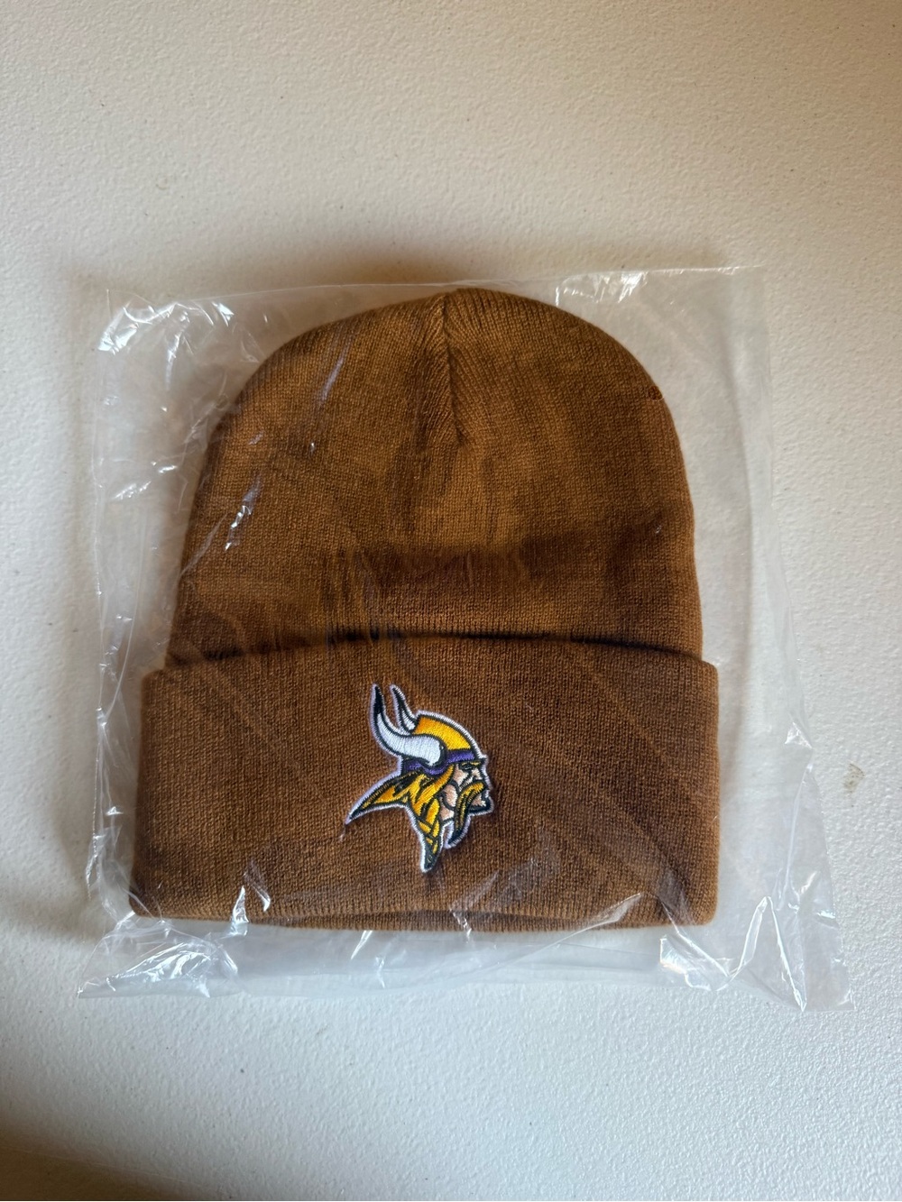 Kids Brown Knit Beanie with Viking Logo